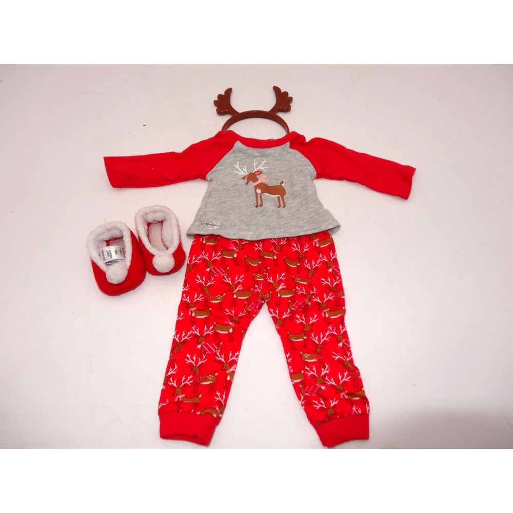 American Girl 18in Holiday Sleepwear Reindeer Outfit Top Pants Shoes Headband